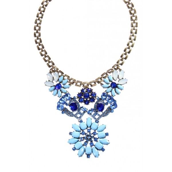 Blue Morning Sky Crystal Flower Statement Necklace 